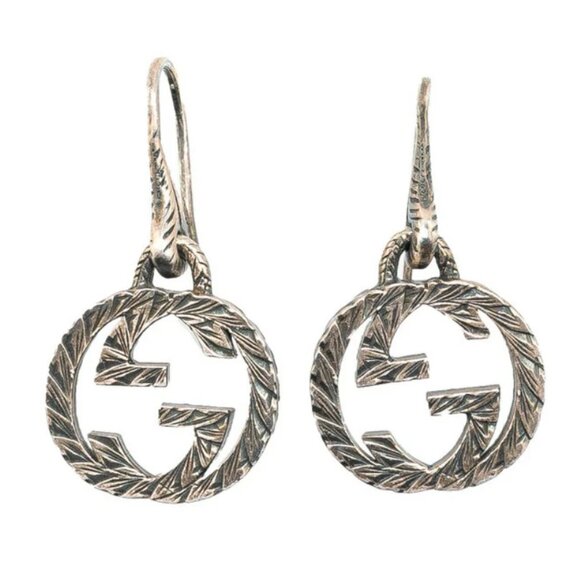 GUCCI Interlocking G Arabesque Hook Dangle Earrings Silver 925 Auth #3905 - Picture 2 of 4